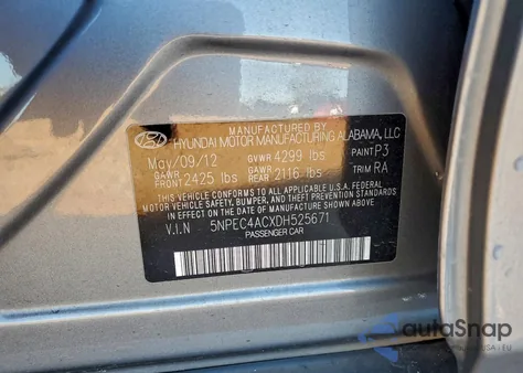 2013 Hyundai Sonata Se from USA, damaged, VIN 5NPEC4ACXDH525671